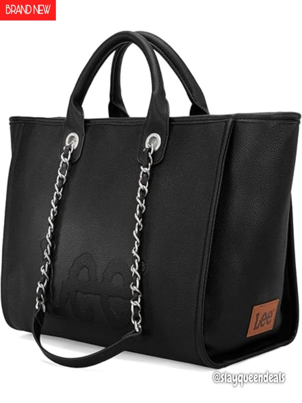 Large Vegan Leather Shoulder Tote Bag with Chain Strap